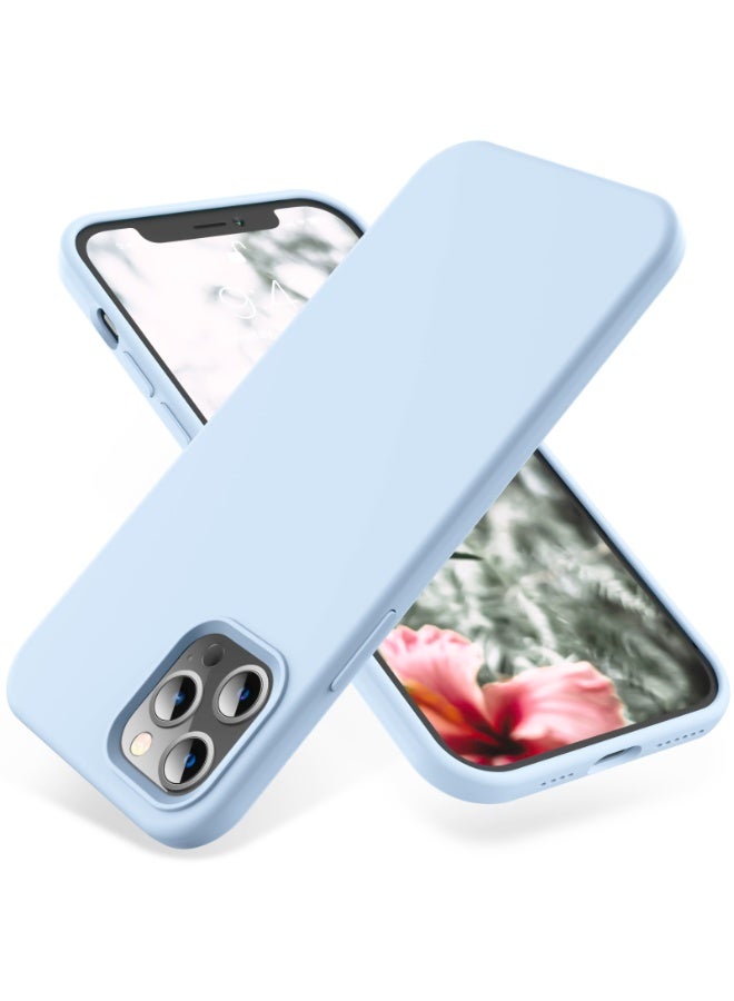 متوافق مع غطاء هاتف iPhone 12 Pro Max مقاس 6.7 بوصة، غطاء نحيف من السيليكون السائل، 4 طبقات من المطاط الهلامي الناعم، غطاء حماية للهاتف مقاوم للصدمات مع بطانة من الألياف الدقيقة المضادة للخدش (أزرق فاتح) - Image 1